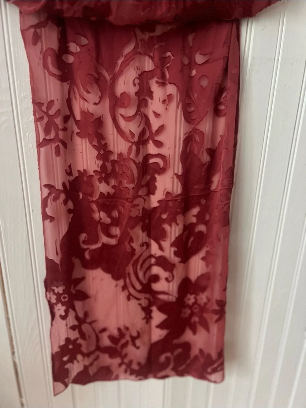 Marc Rozier Paris Burnout Silk Velvet Scarf Burgundy Wine Floral Devore France